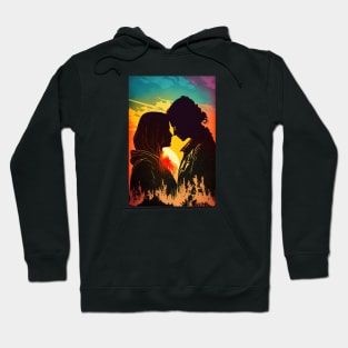 Female couple with sunset background Hoodie